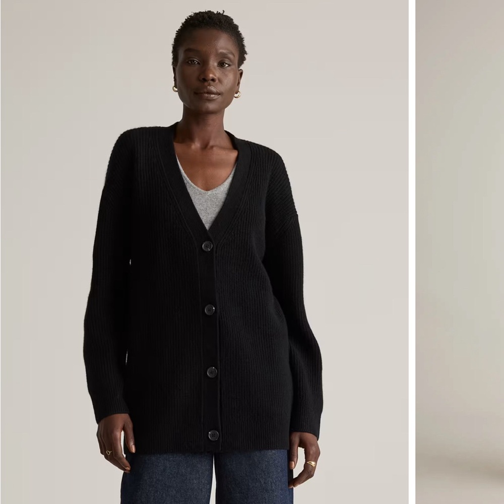 NWT Mongolian Cashmere Oversized Boyfriend Cardigan Sweater black